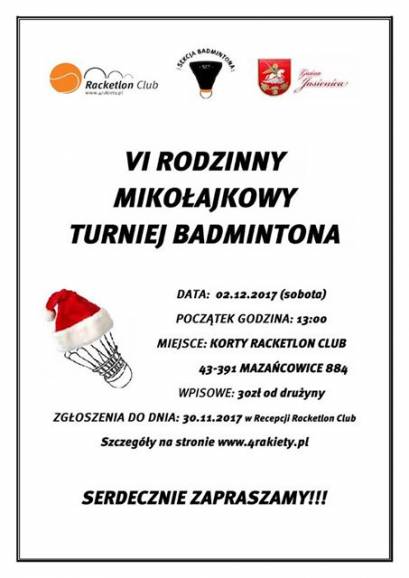 VI Rodzinny Mikołajkowy Turniej Badmintona