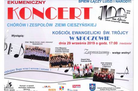 Koncert Ekumeniczny chórów i zespołów Ziemi Cieszyńskiej z okazji 100-lecia Chóru "Gloria"