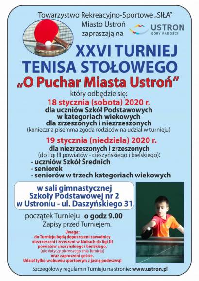XXVI Turniej Tenisa Stołowego "O Puchar Miasta Ustroń"