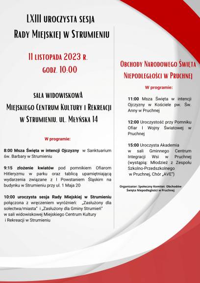 Strumień: Obchody Rocznicy Odzyskania przez Polskę Niepodległości 11 listopada 2023r.
