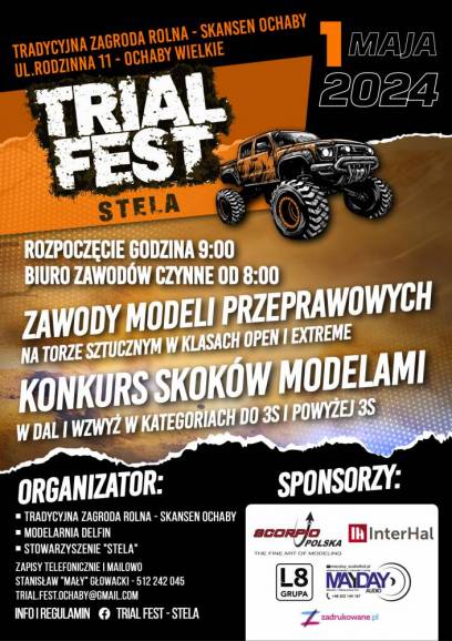Trial Fest Ochaby - Zawody modeli przeprawowych na torze sztucznym Konkurs skoków modelami samochodów w dal i wzwyż