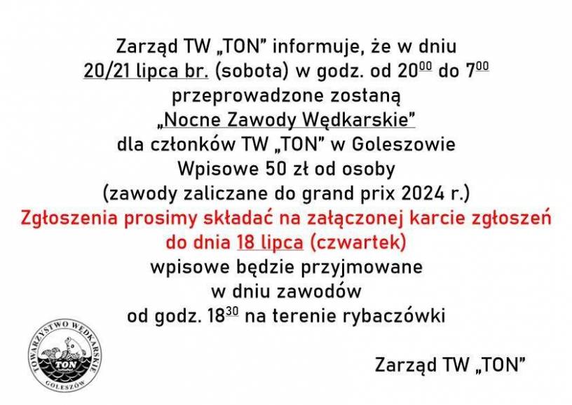 Nocne zawody wędkarskie członków TW TON