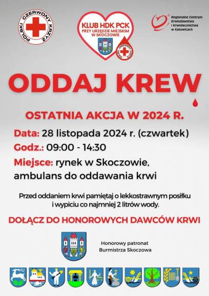 Ambulans do oddawania krwi na skoczowskim rynku 