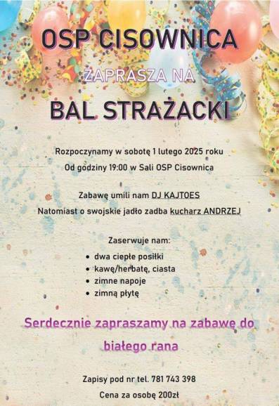  Bal strażacki w Cisownicy 