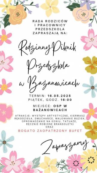 Rodzinny piknik Przedszkola w Bażanowicach